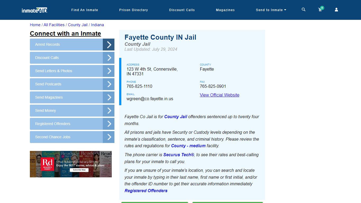 Fayette County IN Jail - Inmate Locator